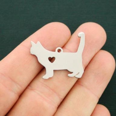 Cat Silver Tone Stainless Steel Charms 2 Sided - MT457