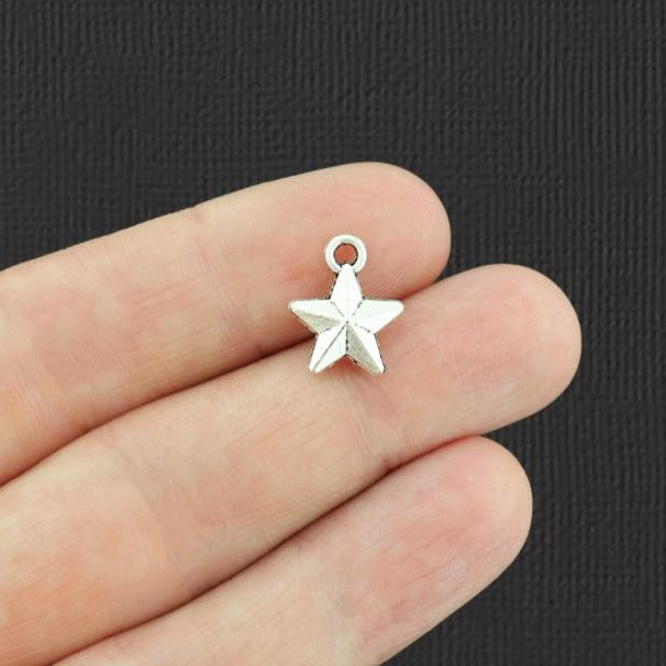 20 Star Antique Silver Tone Charms 2 Sided - SC396