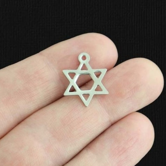 12 Star of David Stainless Steel Charms 2 Sided - SSP495