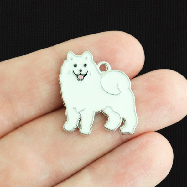 4 Akita Dog Silver Tone Enamel Charms - E1603