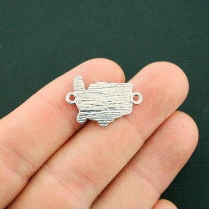 4 American Flag Silver Tone Enamel Connector Charms - E283