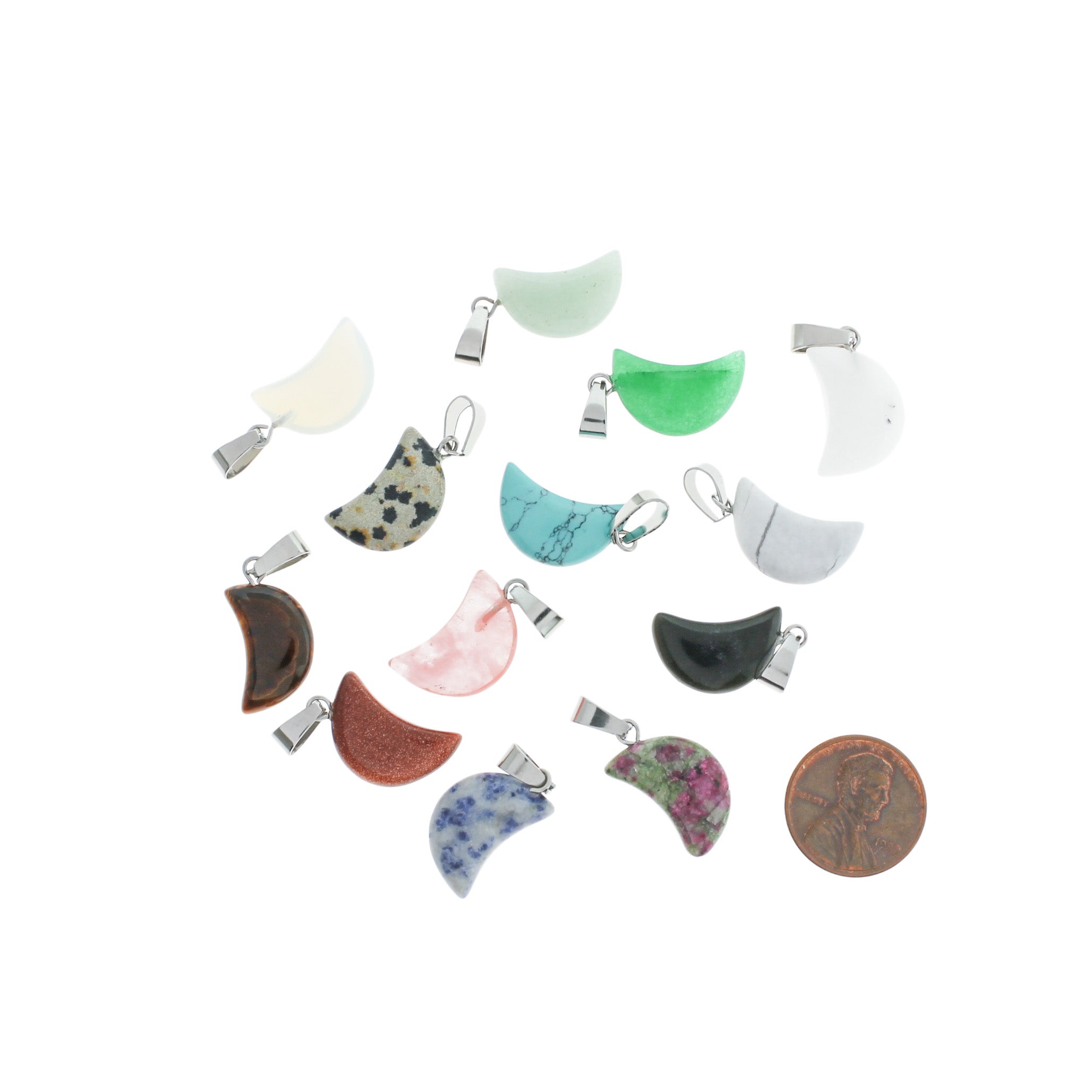 4 Assorted Crescent Moon Gemstone Charms - GEM105