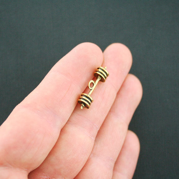 4 Barbell Antique Gold Tone Charms 3D - GC732