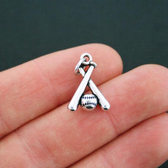 4 breloques de ton argent antique de baseball 3D - SC5186