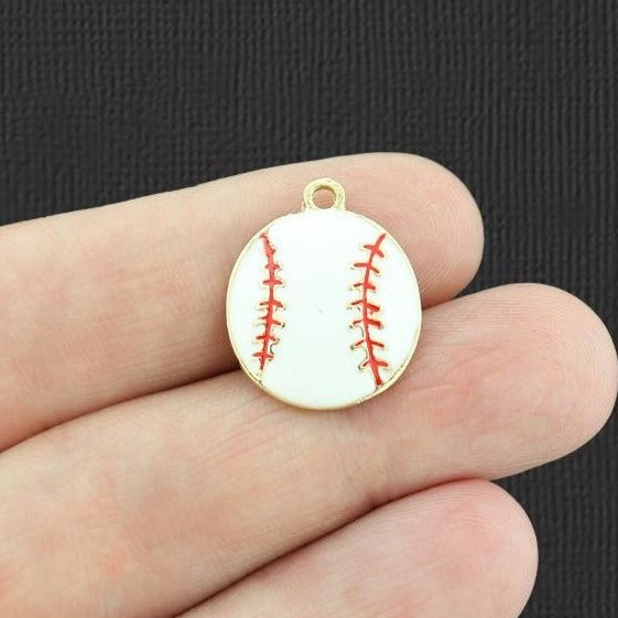 4 breloques en émail doré de baseball - E975
