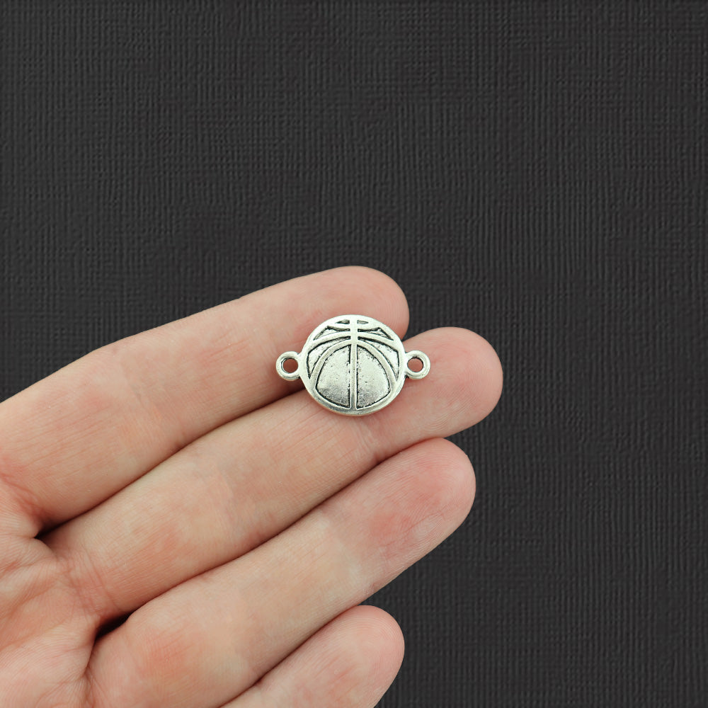 4 Basketball Connector Antique Silver Tone Charms - SC3133