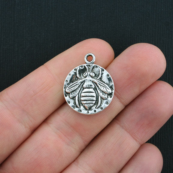 4 breloques de ton argent antique abeille 2 faces - SC3682