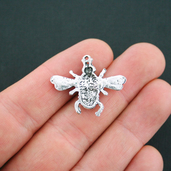 4 Bee Antique Silver Tone Charms With Imitation Turquoise - SC5132