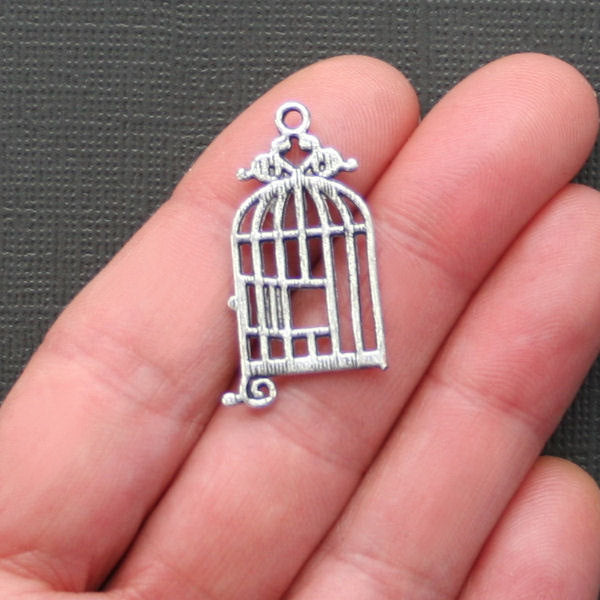 4 Birdcage Antique Silver Tone Charms - SC2108
