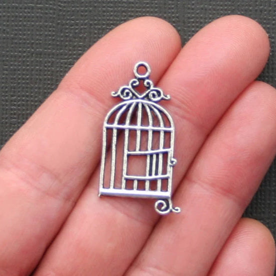 4 Birdcage Antique Silver Tone Charms - SC2108