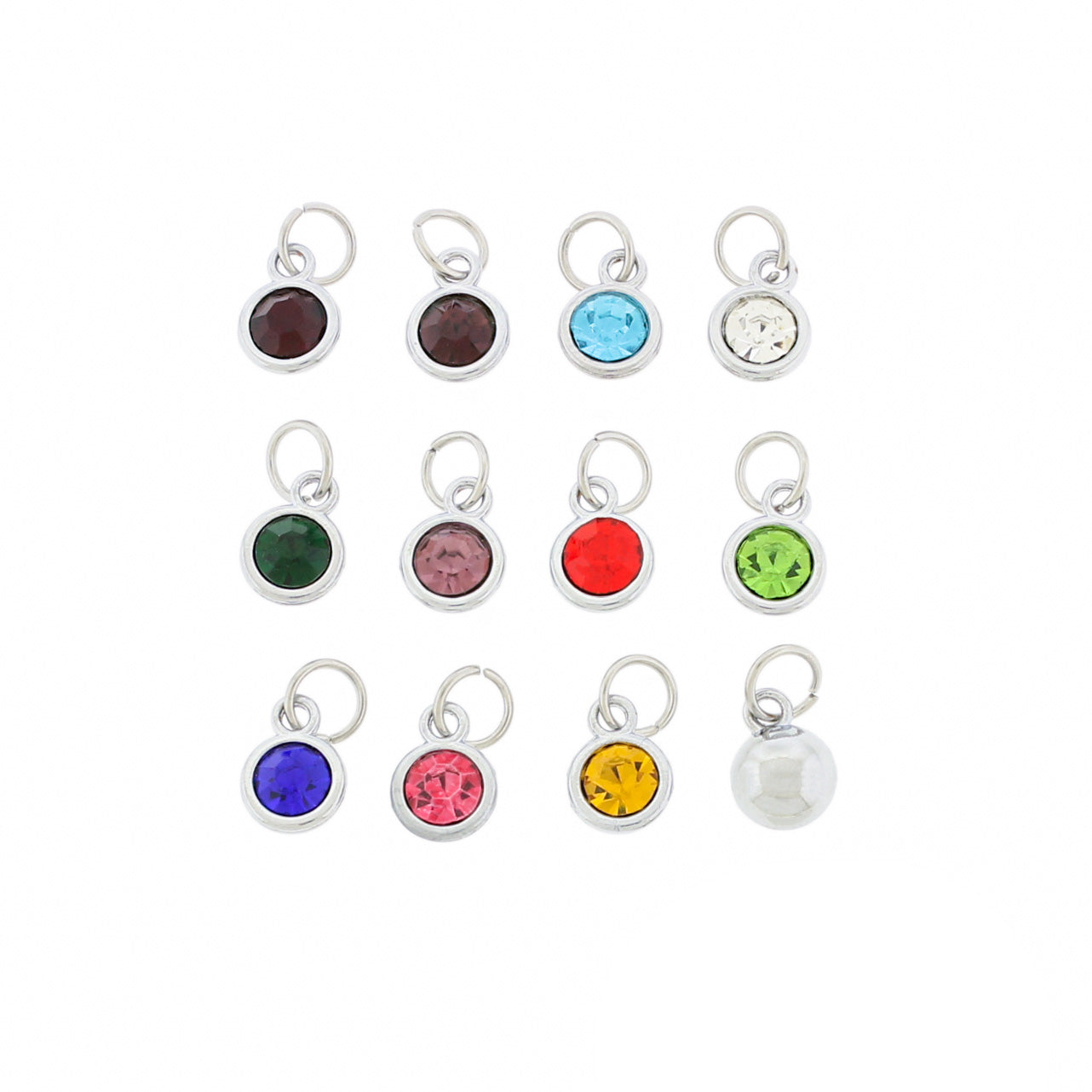 4 Birthstone Silver Tone Charms - Choose Your Month