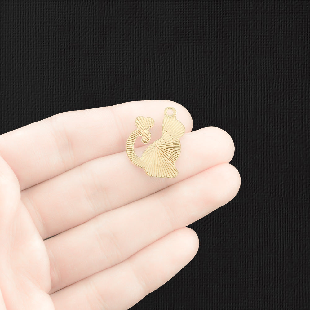 5 breloques en émail doré chat noir - E1278