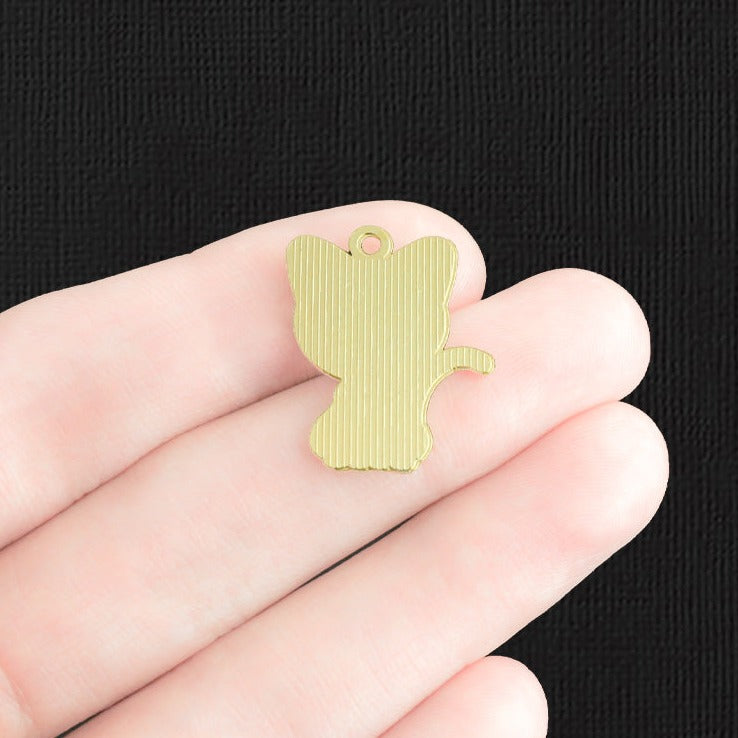 4 breloques en émail doré chat noir - E354