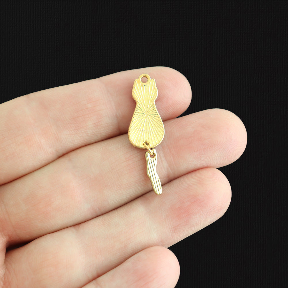 4 breloques en émail doré chat noir avec queue pendante - E353