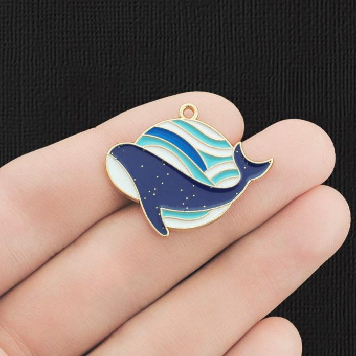 4 Blue Whale Gold Tone Enamel Charms - E243