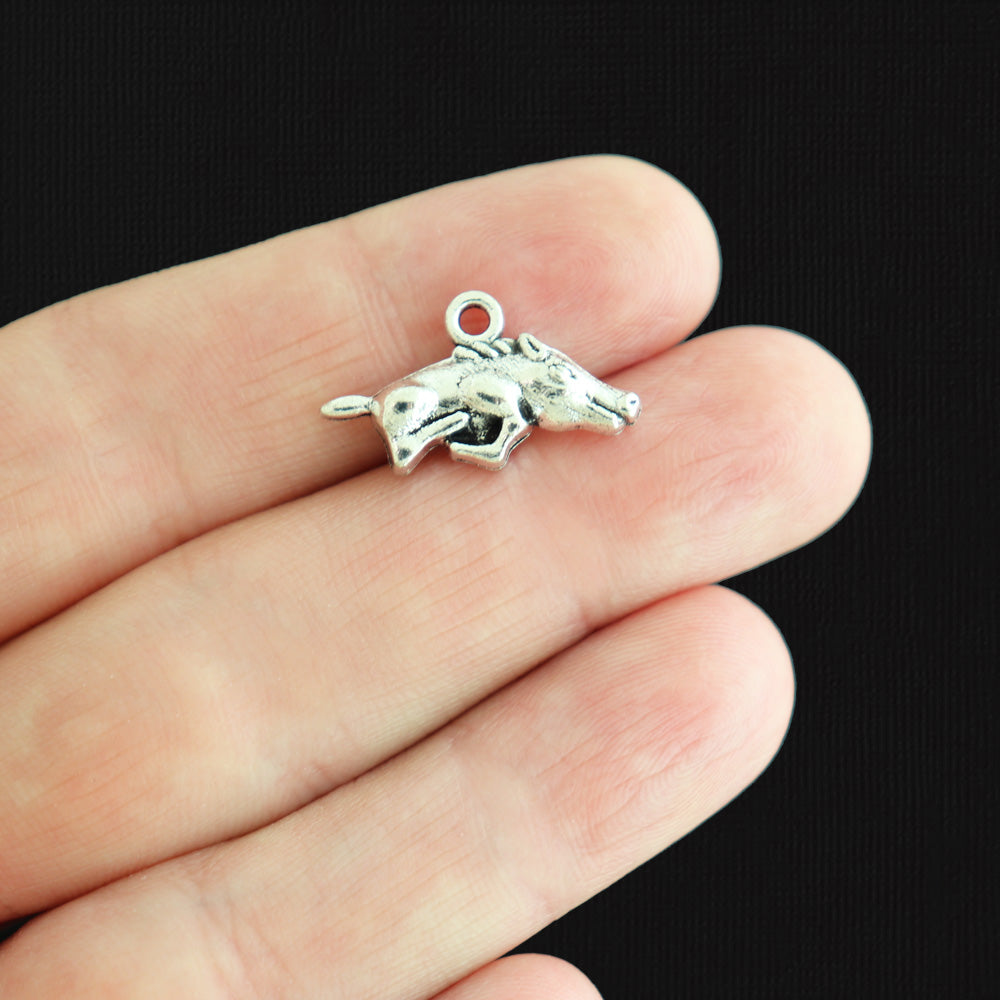 4 Boar Antique Silver Tone Charms 2 Sided - SC2872