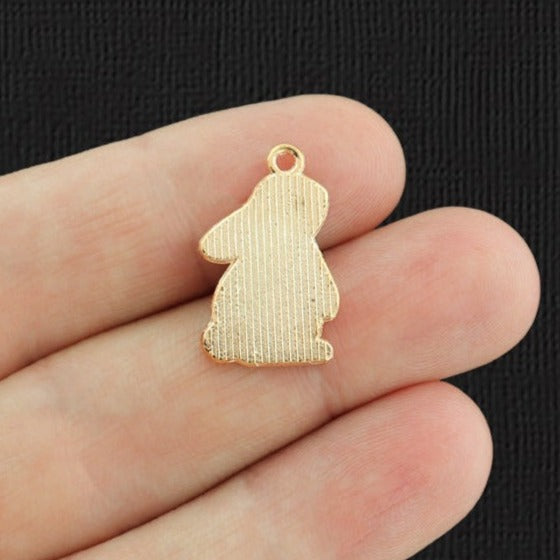 4 Bunny Rabbit Gold Tone Enamel Charms - E1050