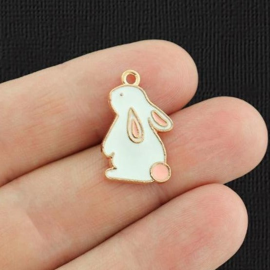 4 Bunny Rabbit Gold Tone Enamel Charms - E1050