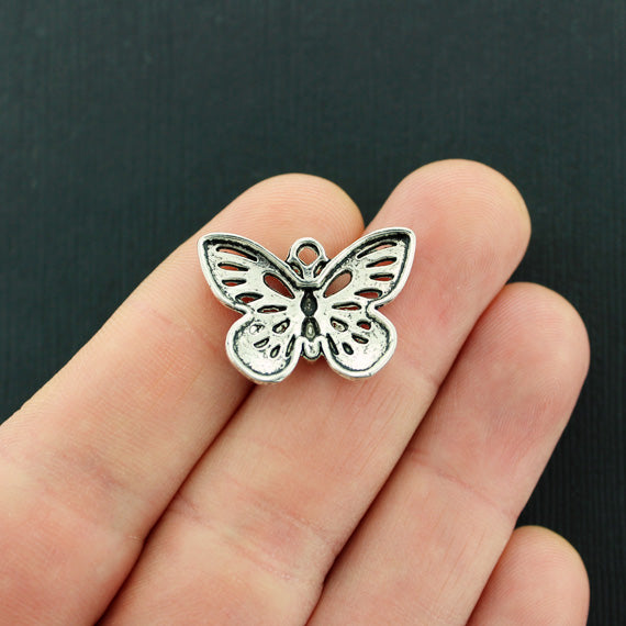4 Butterfly Antique Silver Tone Charms - SC3672