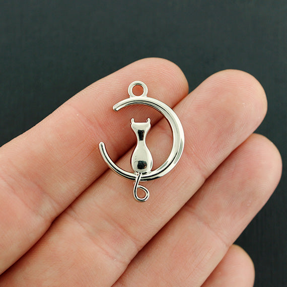 4 Cat Connector Antique Silver Tone Charms 2 Sided - SC1348