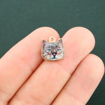 4 breloques chat en émail doré - E339