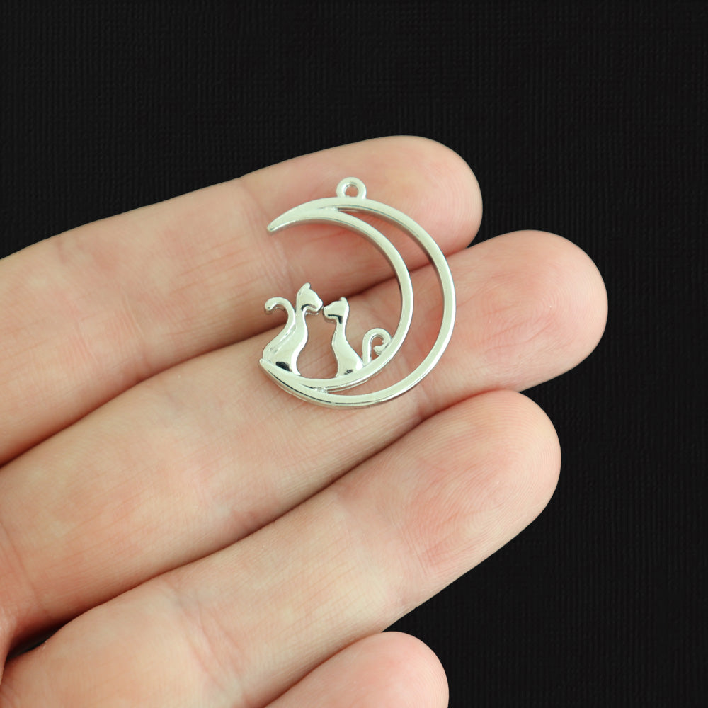 4 Cat Moon Antique Silver Tone Charms - SC244
