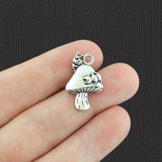 4 Caterpillar on a Mushroom Antique Silver Tone Charms - SC1766