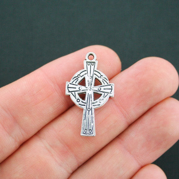 4 Celtic Cross Antique Silver Tone Charms - SC4991