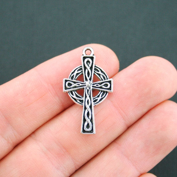 4 Celtic Cross Antique Silver Tone Charms - SC4991