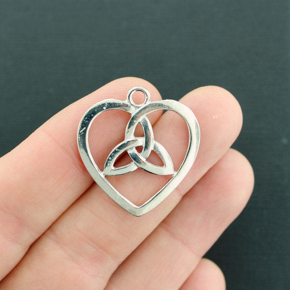 4 Celtic Knot Heart Silver Tone Charms 2 Sided - SC526
