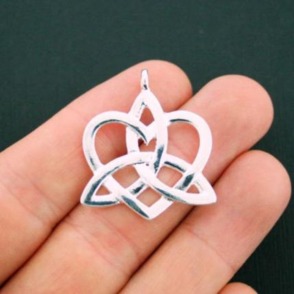 4 Celtic Knot Heart Silver Tone Charms 2 Sided - SC5634