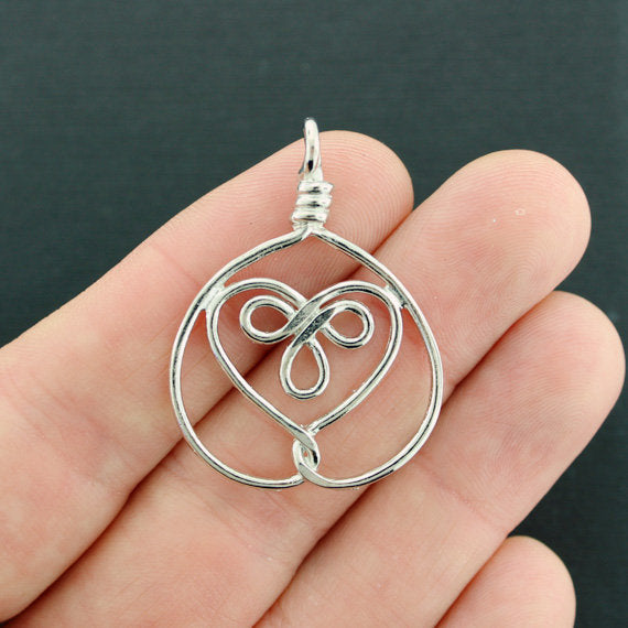 4 Celtic Knot Heart Silver Tone Charms 2 Sided - SC679