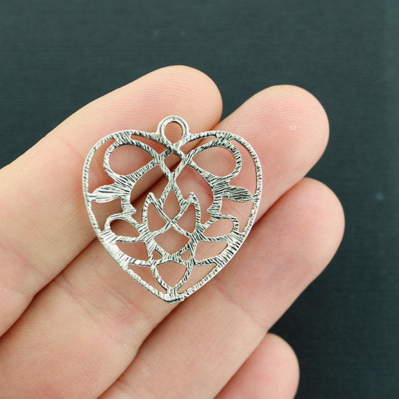 4 Celtic Knot Heart Silver Tone Charms 2 Sided - SC723