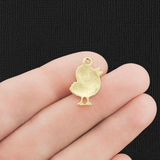 4 breloques en émail doré poussin - E887