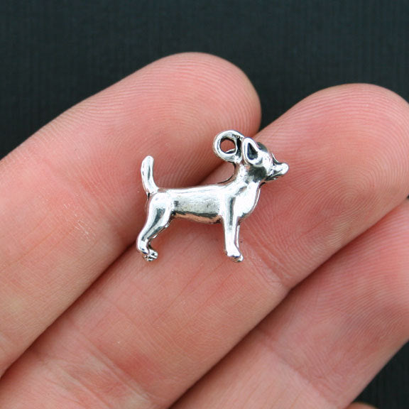 4 Chihuahua Antique Silver Tone Charms 3D - SC2477