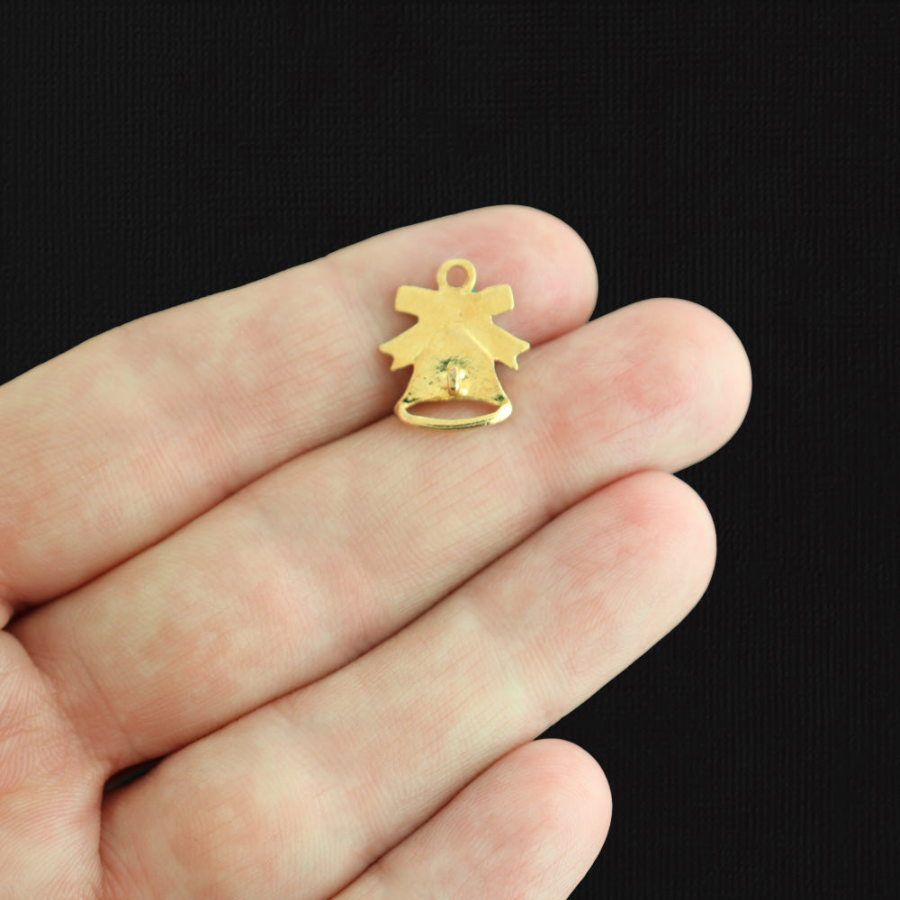 4 breloques en émail doré cloche de Noël - E1606