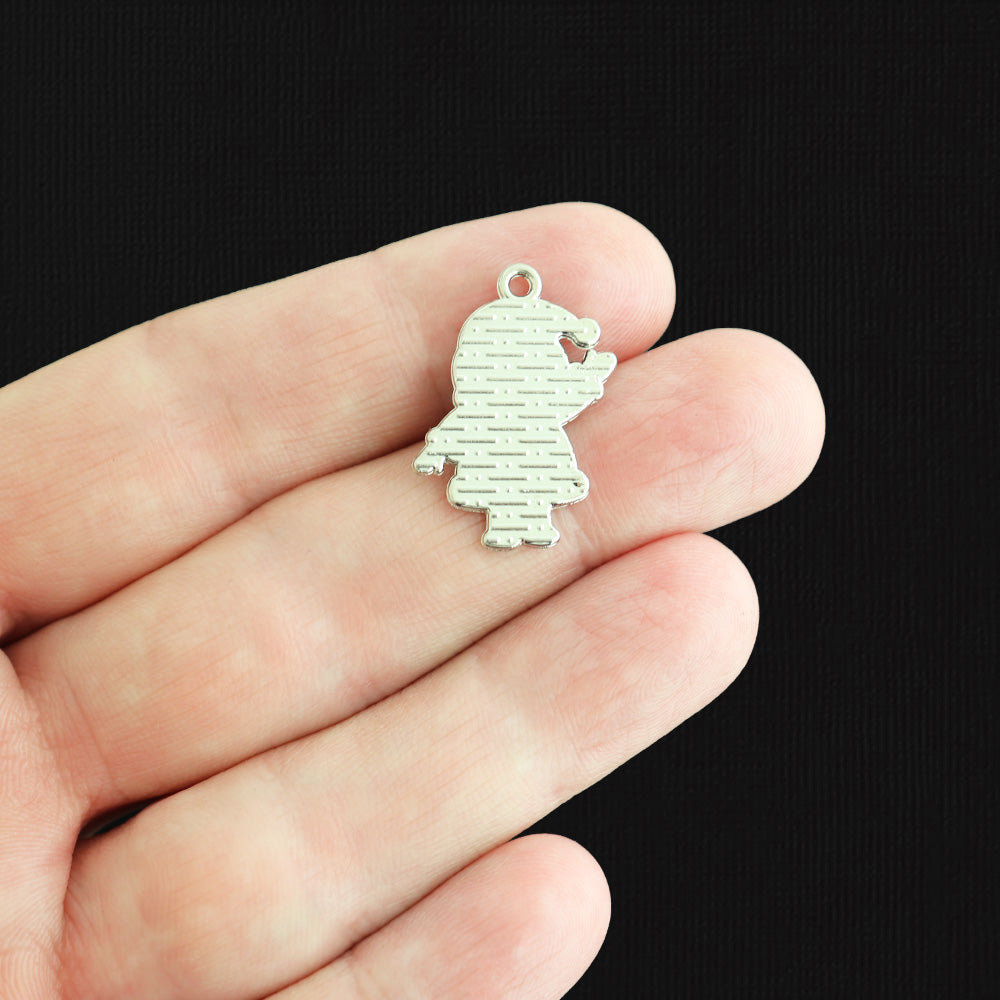 4 Christmas Santa Silver Tone Enamel Charms - E677