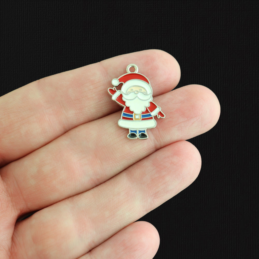 4 Christmas Santa Silver Tone Enamel Charms - E677