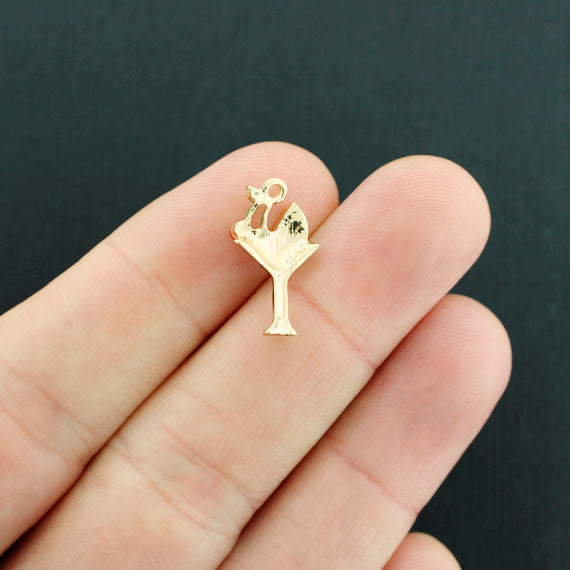 4 Cocktail Glass Gold Tone Enamel Charms - E681