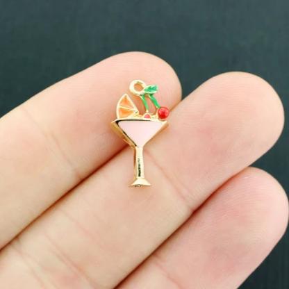 4 Cocktail Glass Gold Tone Enamel Charms - E681