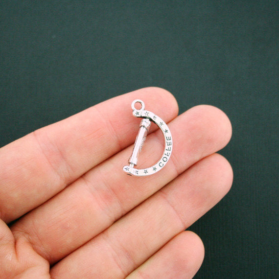 4 Coffee Antique Silver Tone Charms 2 Sided - SC6073
