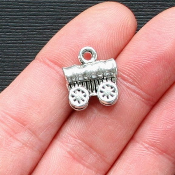 4 Covered Wagon Antique Silver Tone Charms 3D - SC1987