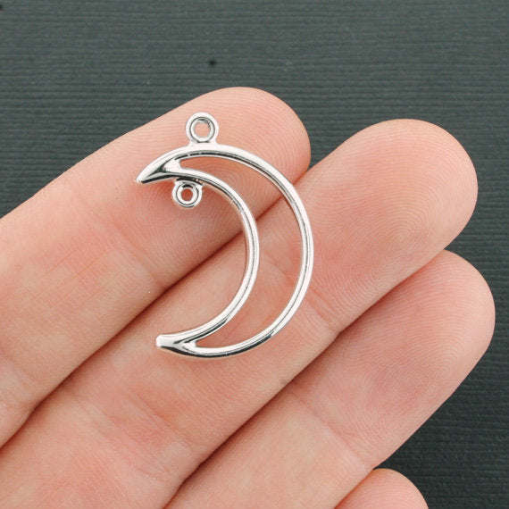 4 Crescent Moon Silver Tone Charms 2 Sided - SC6540