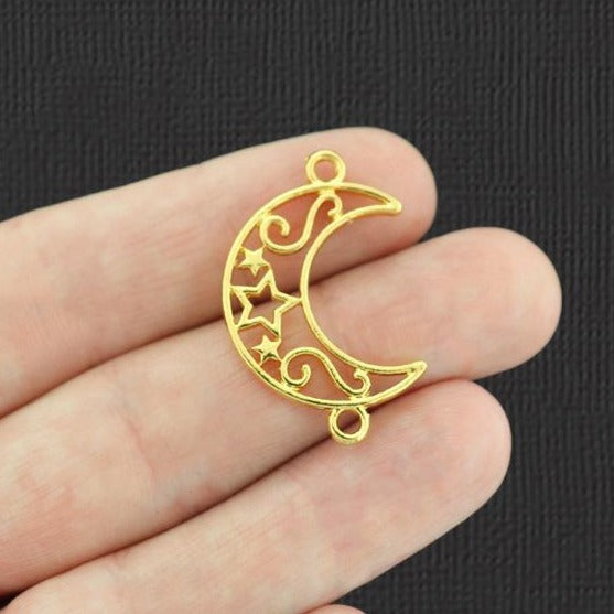 4 breloques étoile dorée croissant de lune 2 faces - GC393