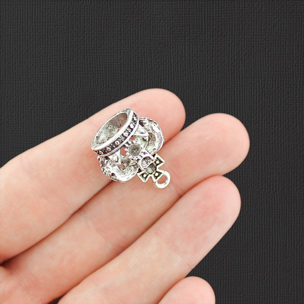 4 Crown Antique Silver Tone Charms 3D - SC2812