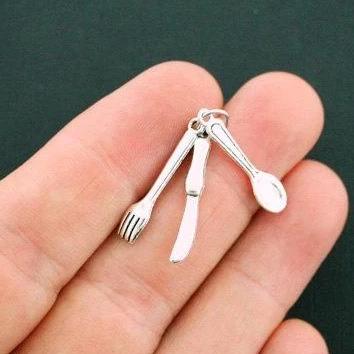 4 Cutlery Antique Silver Tone Charms 3 Piece Set - SC341