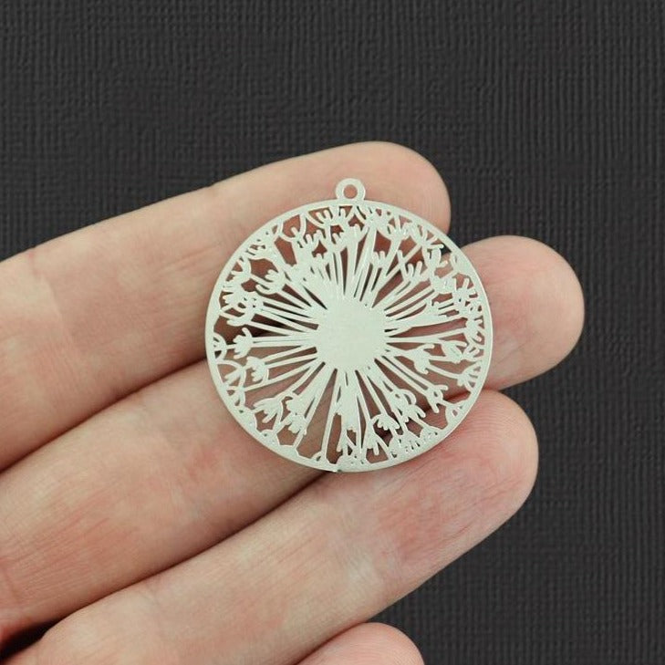 4 breloques de connecteur de ton argent antique en filigrane de pissenlit 2 faces - SC1617