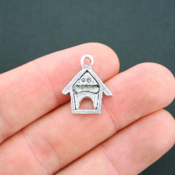 4 Dog House Antique Silver Tone Charms - SC5119