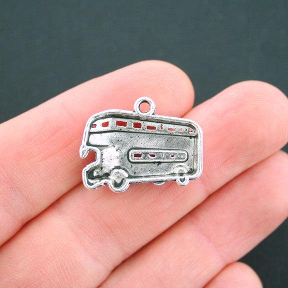 4 Double Decker Bus Antique Silver Tone Charms - SC5011
