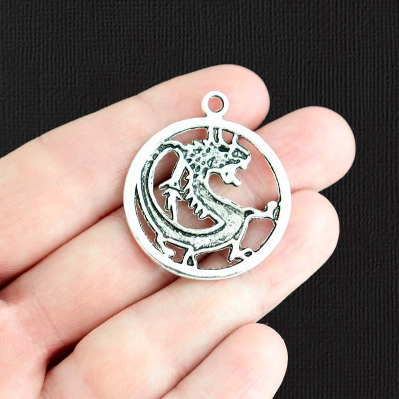 4 Dragon Antique Silver Tone Charms - SC1728